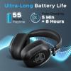 imageTREBLAB U5  Hybrid Active Noise Cancelling Headphones OverEar Deep Bass 55H Battery Mic for Calls Bluetooth 53 WaterResistant IPX4 Wireless Headphones Foldable for Travel Gym Work Sports