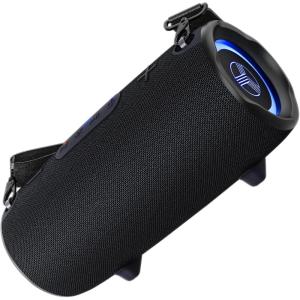 imageTREBLAB Ultra Loud Wireless Speaker  60W Stereo Sound with Deep Bass 20H Playtime Powerbank Waterproof Loudest Portable Bluetooth Speaker for Home Outdoor Party Beach Work Travel HDMaxBlack