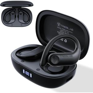 imageTREBLAB X3 Pro  Ultra Comfortable Earhooks PureHD Sound Punchy Bass 145H Battery Waterproof ampamp Sweatproof Bluetooth Earbuds Mics for Calls True Wireless Ear Buds for Sports Workout RunningBlack Logo