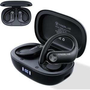 imageTREBLAB X3 Pro  Ultra Comfortable Earhooks PureHD Sound Punchy Bass 145H Battery Waterproof ampamp Sweatproof Bluetooth Earbuds Mics for Calls True Wireless Ear Buds for Sports Workout RunningWhite Logo