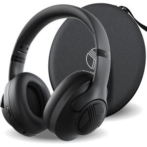 imageTREBLAB Z2 Hybrid Active Noise Cancelling Workout Headphones  SignatureHD Sound Deep Bass 58H Battery Comfortable Foldable Over Ear Bluetooth Headphones Wireless wMic for Calls for Gym SportBlack Logo